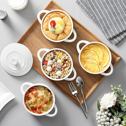 MALACASA Mini Cocotte Set - 14 OZ Small Casserole Dishes with Lids and Handles, Ceramic Mini Dutch Oven Set of 4, Small Baking Ramekins for Lasagna, Soufflé, Oven, Microwave & Dishwasher Safe, Series BAKE.BAKE - Image 5