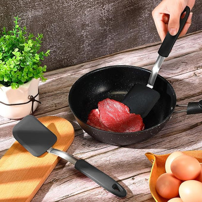 Silicone Cookie Spatula Turner 2 Pack Mini Brownie Spatula Flexible Kitchen Small Silicone Turner for Nonstick Cookware Heat Resistant No Scratch Flipper for Egg Pancake(Black, Grey) - Image 7