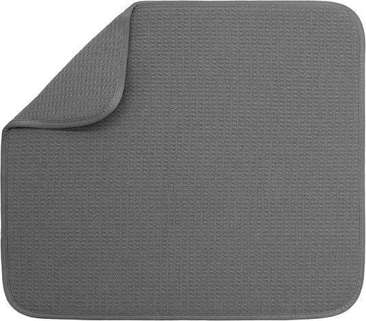 S&T INC. Dish Drying Mat, 16” x 18”, Absorbent Microfiber Kitchen Counter Mat, Dish Drying Pad for Dishes, Utensils, Pots and Pans, Large, Charcoal by STINC