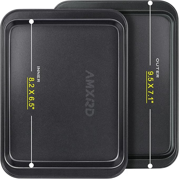 Small Baking Sheets, Nonstick Baking Toaster Oven Tray Cookie Sheet, 1 or 2 Person Household, Set of 2, 9.5" X 7.1" (Inner 8.2" X 6.5")