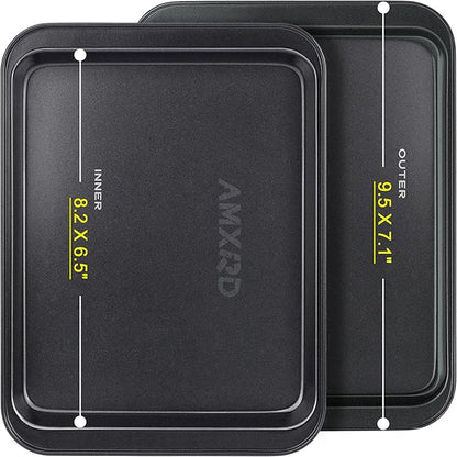 Small Baking Sheets, Nonstick Baking Toaster Oven Tray Cookie Sheet, 1 or 2 Person Household, Set of 2, 9.5" X 7.1" (Inner 8.2" X 6.5")