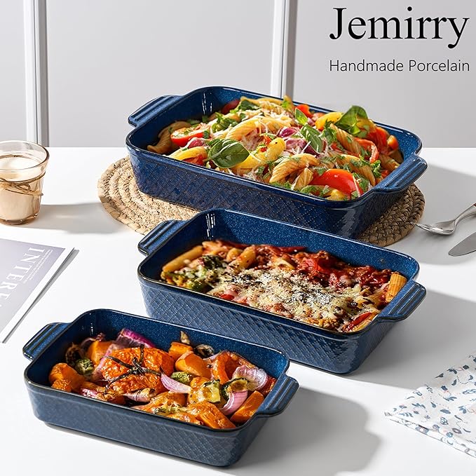 Ceramic Baking Dish Set of 3, Casserole Dishes for Oven, Square Porcelain Bakeware Set with Handles, Lasagna Baking Pan for Cooking, Perfect for Baking and Serving, Housewarming, Halloween, Thanksgiving, Christmas, New Year- Blue - Image 6