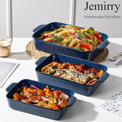 Ceramic Baking Dish Set of 3, Casserole Dishes for Oven, Square Porcelain Bakeware Set with Handles, Lasagna Baking Pan for Cooking, Perfect for Baking and Serving, Housewarming, Halloween, Thanksgiving, Christmas, New Year- Blue - Image 6