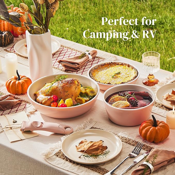 Redchef Ceramic Cookware Set, Removable Handle Pots and Pans Non-Stick, Rv Cookware Set, Non-Toxic Pots and Pans Set No PFAS, PTFE, PFOA, Detachable Pots and Pans, Dishwasher & Oven Safe (Pink) - Image 3