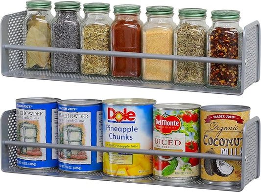 Simple Houseware Wall Mounted Spice Rack, Silver, Set of 2