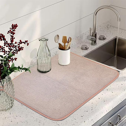 Pink Dish Drying Mats for Kitchen Counter, 2 Pack Dish Drying Mat Drying Pad, Dish Rack Drainer Mat, Pink Kitchen Accessories(Pink-1) - Image 3