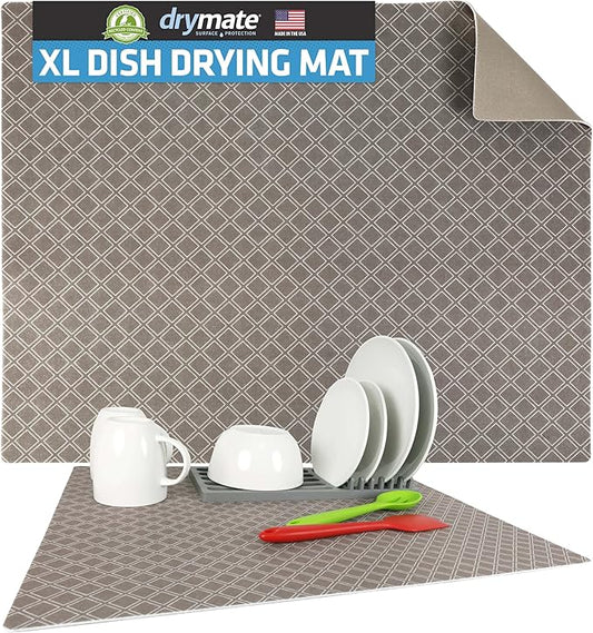 Drymate Jumbo XL Dish Drying Mat (19”x24”), Low-Profile, Super Absorbent, Quick Dry Fabric, Waterproof & Slip-Resistant, for Kitchen Counter, Trimmable, Easy to Clean (USA Made)(Taupe) by Drymate