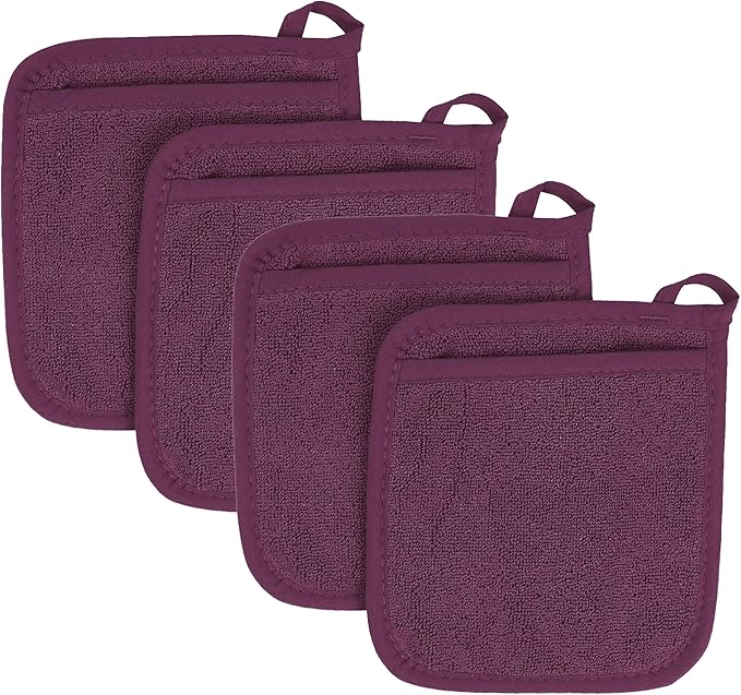 RITZ Terry Pocket Mitt & Hot Pad: Unparalleled Heat Resistant, Durable 100% Cotton – Ergonomically Designed for Optimal Grip – Easy-Care Machine Washable – 4-Pack, Beet by Ritz+Foodservice