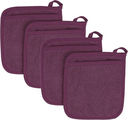 RITZ Terry Pocket Mitt & Hot Pad: Unparalleled Heat Resistant, Durable 100% Cotton – Ergonomically Designed for Optimal Grip – Easy-Care Machine Washable – 4-Pack, Beet by Ritz+Foodservice