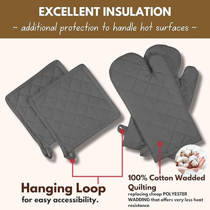 Native Fab Farmhouse Oven Mitts and Pot Holders Set of 4, Heat Resistant Non-Slip Machine Washable, 100% Cotton Kitchen Pot Holders Oven Mitts Sets Grey - Image 4