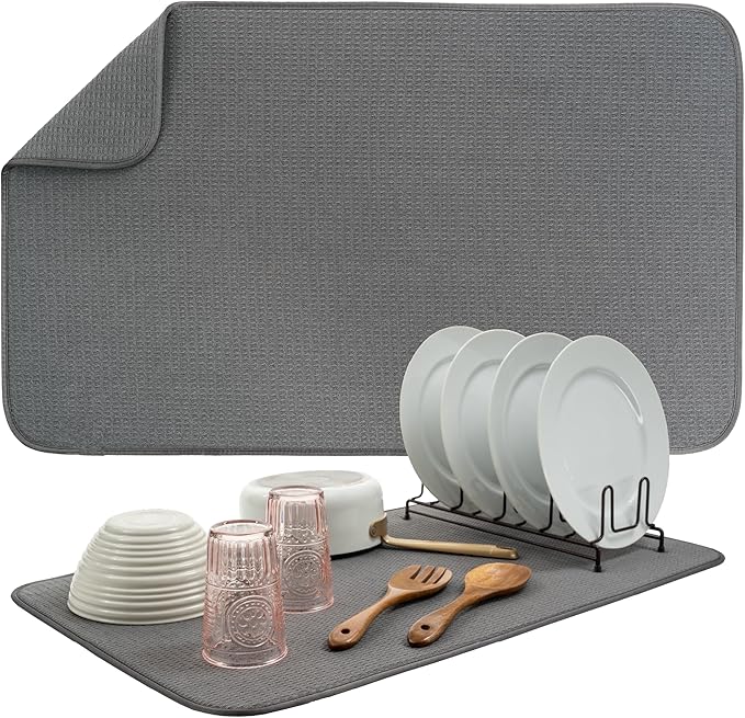 S&T INC. Dish Drying Mat Jumbo, 18” x 30”, Absorbent Microfiber Kitchen Counter Mat, Dish Drying Pad for Dishes, Utensils, Pots and Pans, Jumbo, Charcoal by STINC