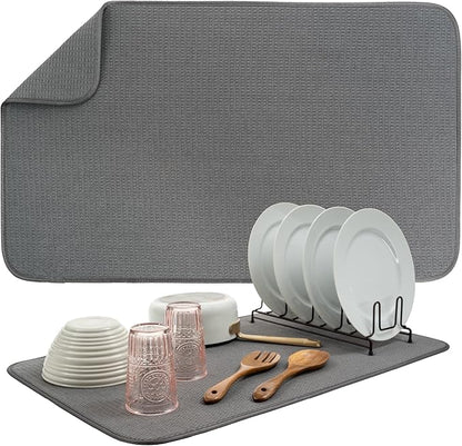 S&T INC. Dish Drying Mat Jumbo, 18” x 30”, Absorbent Microfiber Kitchen Counter Mat, Dish Drying Pad for Dishes, Utensils, Pots and Pans, Jumbo, Charcoal by STINC