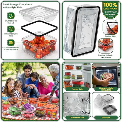 RockBerry 56 PCS Food Storage Containers with Lids Airtight- Plastic Container for Pantry Kitchen Organization-Microwave Dishwasher,Freezer Safe 100% Leak Proof (28 Stackable Boxes-28 Lids) - Image 7