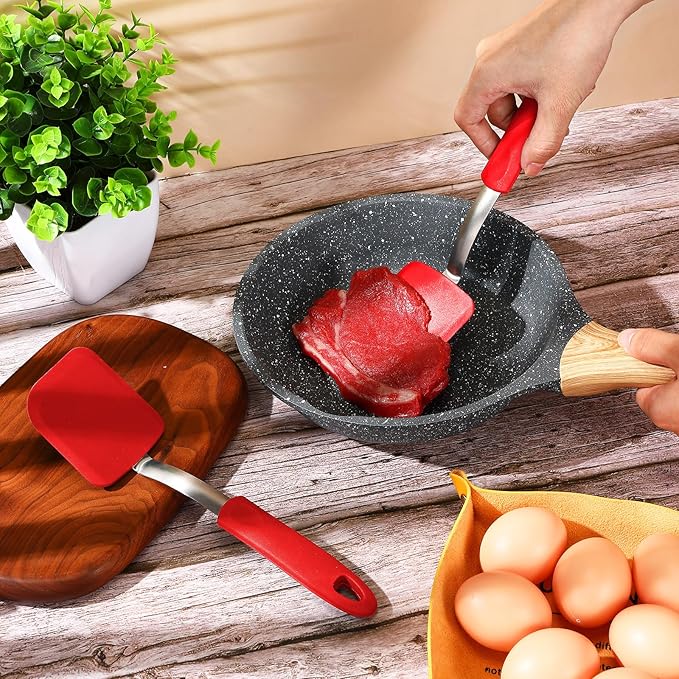 Silicone Cookie Spatula Turner 2 Pack Mini Brownie Spatula Flexible Kitchen Small Silicone Turner for Nonstick Cookware Heat Resistant No Scratch Flipper for Egg Pancake(Red) - Image 7