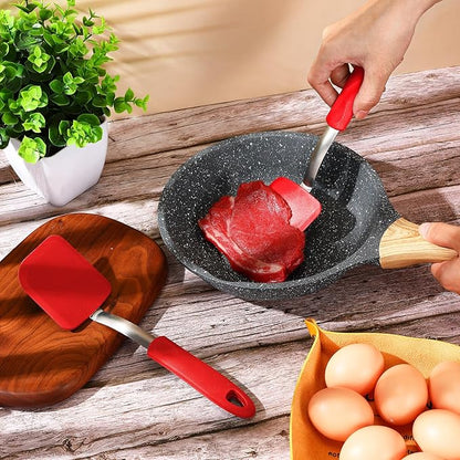 Silicone Cookie Spatula Turner 2 Pack Mini Brownie Spatula Flexible Kitchen Small Silicone Turner for Nonstick Cookware Heat Resistant No Scratch Flipper for Egg Pancake(Red) - Image 7