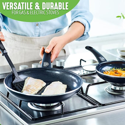 GreenLife Soft Grip Healthy Ceramic Nonstick 12 Piece Kitchen Cookware Pots and Frying Sauce Saute Pans Set, PFAS-Free with Kitchen Utensils and Lid, Dishwasher Safe, Black