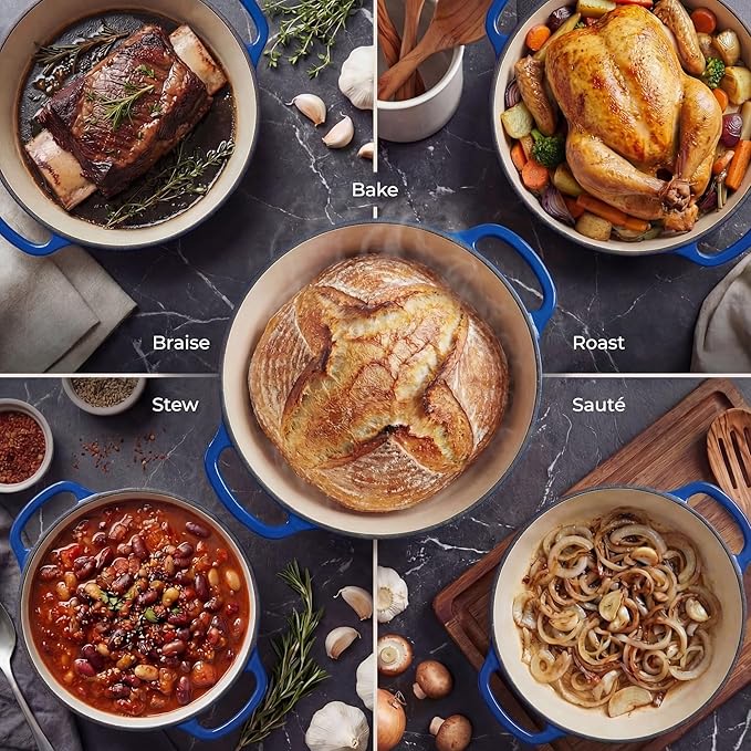 Zulay Kitchen 7.7 Quart Enameled Cast Iron Dutch Oven Pot with Lid – Premium Durability & Oven Safe up to 500°F – Heavy Duty Cookware Perfect for Bread Baking, Stews, Braising & Roasting – Blue - Image 3