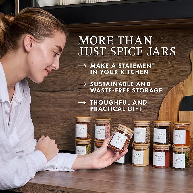 Glass Spice Jars with Labels-12 Pack- 6.8oz- 360 Labels- Spice Containers with Bamboo Lids -Spices Organization for Cabinet-Drawer-Rack-Seasoning containers-herbs- Organizer-Spices Bottles - Image 5