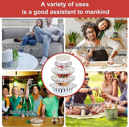 10Pcs Reusable Bowl Covers In 5 Size, Stretch Cloth Fabric Dish Cover Kitchen Storage Containers Lids for Fruits Food Leftover Dough Bread Proofing