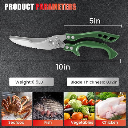 ANDONG Heavy Duty Poultry Shears, All-Purpose Kitchen Scissors for Food, Spatchcock Shears, Green