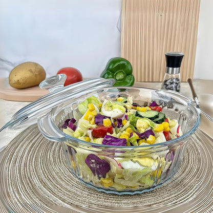 Round Glass Casserole Baking Dish With Lid, Borosilicate Glass, 1.6QT Small Glass Casserole Dish for Oven
