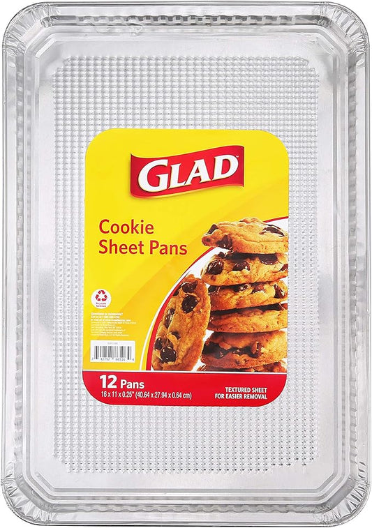 Glad Disposable Bakeware Aluminum Rectangular Cookie Sheets for Baking and Roasting, 12 Count-16" x 11" x 0.25" - Textured, Made from Aluminum - Baking Sheets, Baking Pans, Foil Cookie Sheet by GladTrashFoodStorage