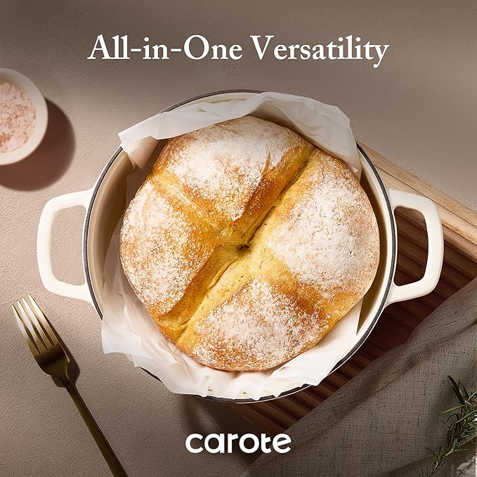CAROTE 7QT Enameled Cast Iron Dutch Oven Pot with Lid, Heavy-Duty Dutch Ovens for Sourdough Bread Baking, Braising, Stews, Roasting, Healthy & Non-Toxic, Dual Handles, All Stovetop Compatible, Oven Safe up to 500° F, Cream White - Image 5