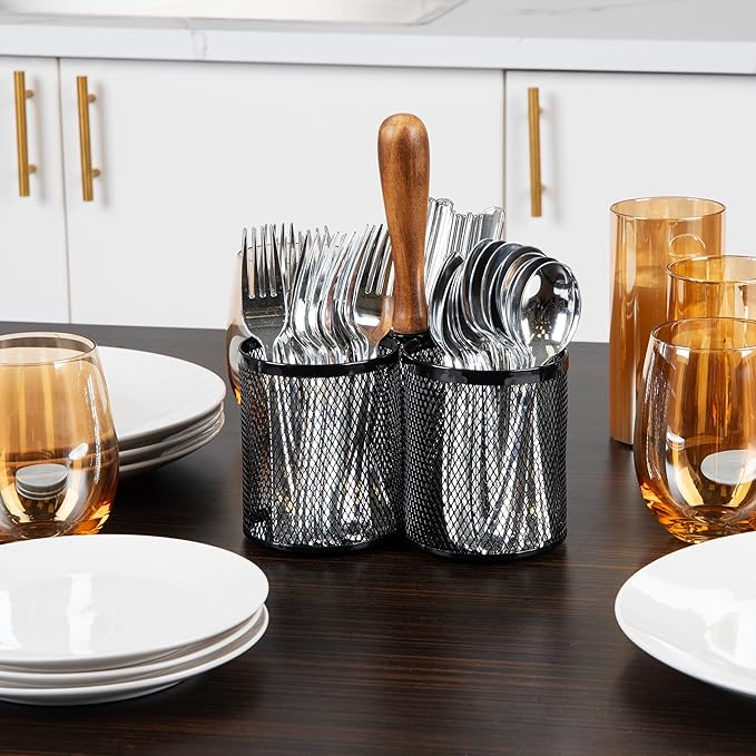 Mind Reader Utensil Holder, Silverware Organizer, Caddy, Cutlery Holder, Kitchen, Metal Mesh, 7.5"L x 7.5"W x 9.75"H, Black - Image 4