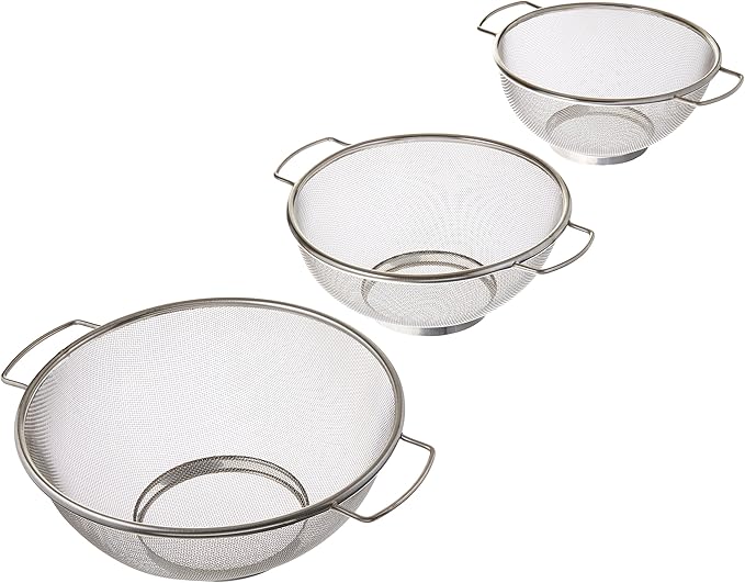 ExcelSteel 3 Piece Stainless Steel Fine Mesh Colander w/Resting Base, Dishwasher Safe Strainer for Vegetables, Salad, Fruit, Pasta (732) by EXCELSTEEL