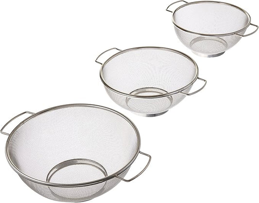 ExcelSteel 3 Piece Stainless Steel Fine Mesh Colander w/Resting Base, Dishwasher Safe Strainer for Vegetables, Salad, Fruit, Pasta (732) by EXCELSTEEL