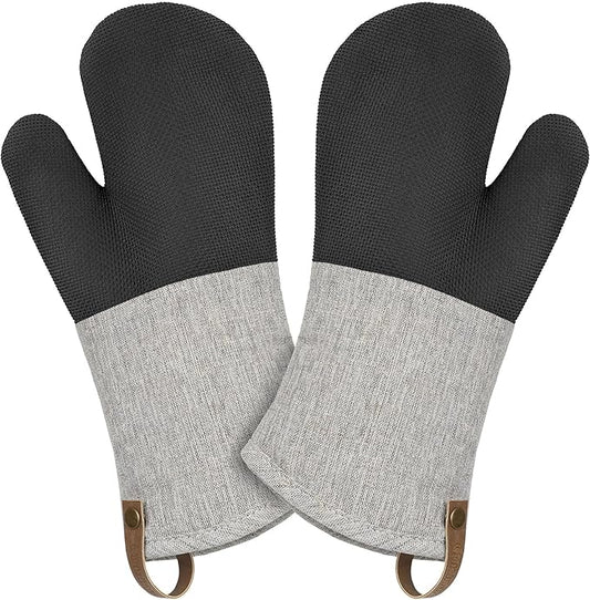 Cuisinart Heritage Kitchen Oven Mitts – Heat-Resistant Kitchen Mitts for Oven with Non-Slip Neoprene Palm, Long Cuff, and Cotton Filling – Durable Oven Gloves for Cooking, Baking, & Grilling by BestBrands