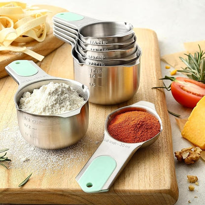 Spring Chef Magnetic Measuring Cups & Spoons Set, Patented, Strong N45 Magnets, Heavy Duty Stainless Steel Fits in Spice Jars for Baking & Cooking, BPA Free, Round Set of 15 with Leveler, Mint - Image 8