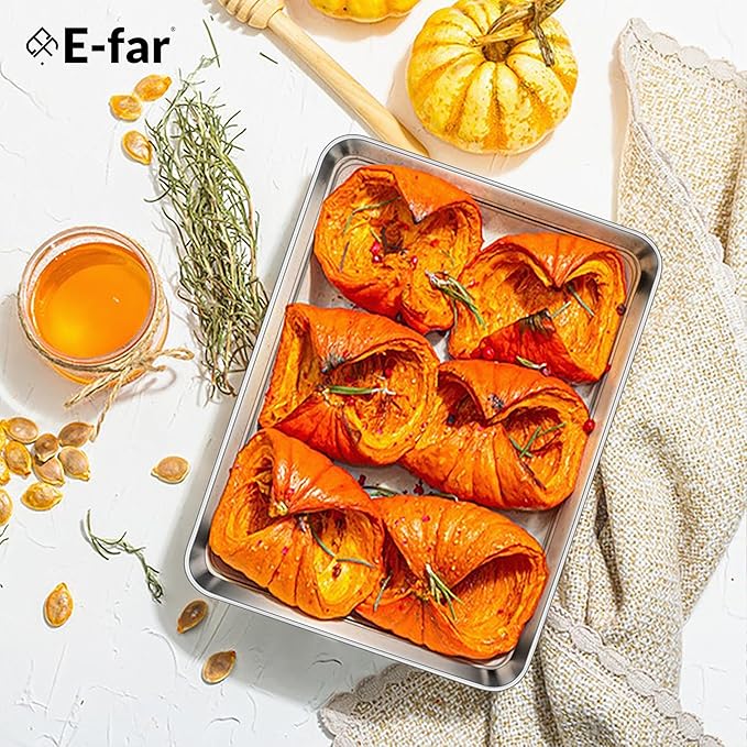 E-far Mini Toaster Oven Tray, 9.4”x7.3” Stainless Steel Baking Cookie Sheet, Small Non-toxic Metal Baking Pan for Cake, Rust Free & Warp Free, Mirror Finish & Dishwasher Safe, 1 Pack - Image 7