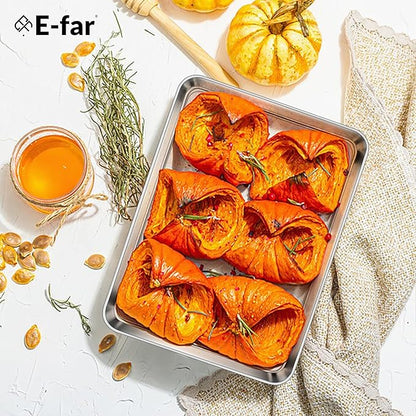 E-far 4 Pack Toaster Oven Trays, 9.4”x7.3” Stainless Steel Small Baking Cookie Sheets, Mini Non-toxic Metal Baking Pans for Cake, Healthy & Rust Free, Mirror Finish & Dishwasher Safe - Image 7