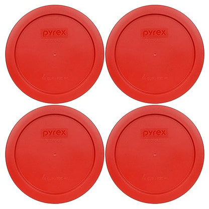 Pyrex 7201-PC 4-Cup Poppy Red Food Storage Replacement Lid (4-Pack) - Made in USA by Pyrex