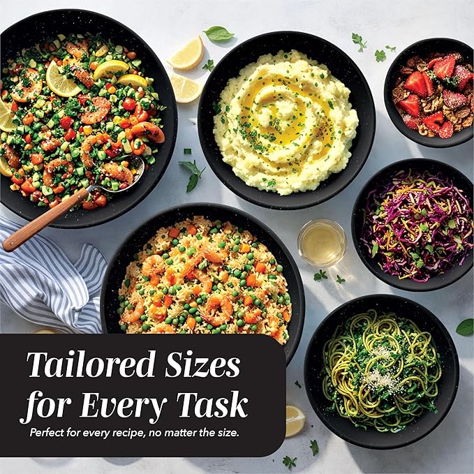 COOK WITH COLOR Mixing Bowls with TPR Lids - 12 Piece Plastic Nesting Bowls Set includes 6 Prep Bowls and 6 Lids, Microwave Safe (Speckled Black) - Image 5