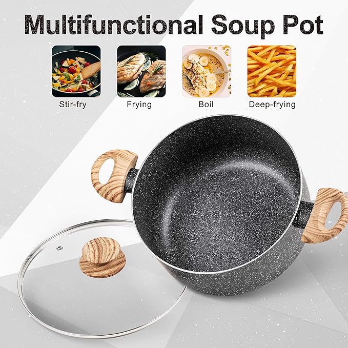 MICHELANGELO Stock Pot with Lid, 5 Quart Cooking Pot Nonstick, Granite Soup Pots with Lid, Induction Pot with Stay-cool Handle, 5 Qt Stockpot Non Stick Pots Black - Image 9