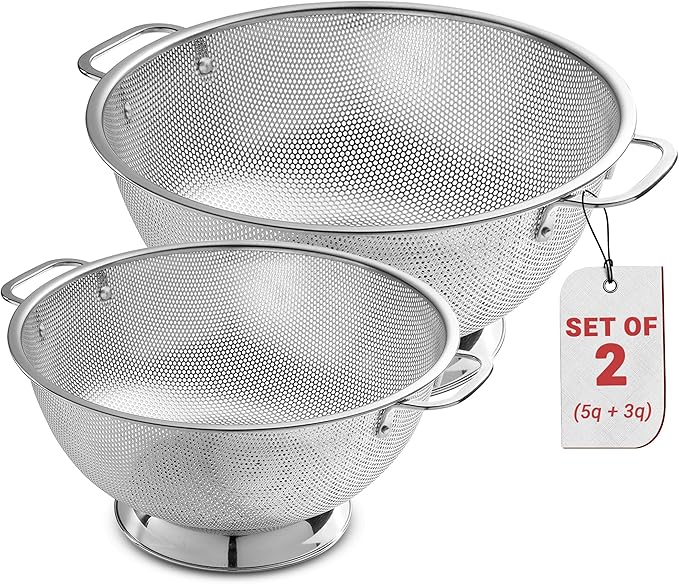 Bellemain Micro-perforated Stainless Steel Colander-Dishwasher Safe (3 QT and 5 QT) by Bellemain