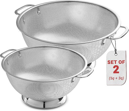 Bellemain Micro-perforated Stainless Steel Colander-Dishwasher Safe (3 QT and 5 QT) by Bellemain