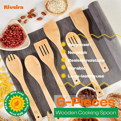 Riveira Maple Wooden Spoons for Cooking Set of 6 – Natural Maple Wooden Cooking Utensils, Wooden Spatula, Wooden Spoon - Premium Quality Utensil Set for Non-Toxic Cooking - Image 5