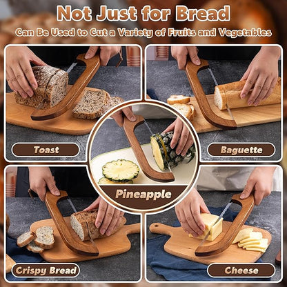 Bread Knife for Homemade Bread, 14.5" Wooden Sourdough Bread Knife, Sourdough Bread Slicer, Bow Design, Easy to Cut Into Uniform Thin Slices, Bread Saw for Cutting Sourdough Bread, Bagel, Baguette Etc