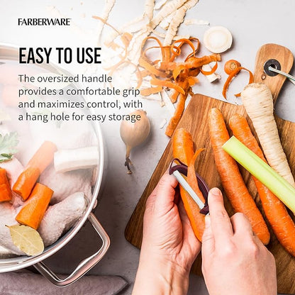 Farberware Pro2 Euro Vegetable Peeler with Ergonomic Handle, Razor-Sharp Stainless Steel Swivel Blade, Dishwasher Safe - Red, Peelers for Kitchen Use on Potatoes, Fruits, and More - Image 5