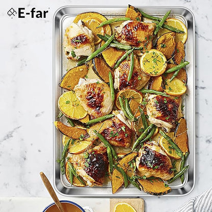 E-far Baking Sheets Set of 3, 16” x12” x 1” Stainless Steel Cookie Sheets Pans for Oven, Non-toxic Metal Trays for Baking Cake Cookie, Healthy & Rust Free, Mirror Finish & Dishwasher Safe - Image 7