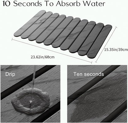 24"×16" Grey Stone Dish Drying Mats for Kitchen Counter, Large Quick Dry Collapsible Eco-Friendly Super Absorbent Diatomaceous Earth Heat-resistant Mat for Dishes Bottles Cups, Match Any Countertop