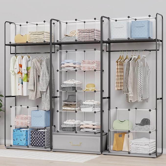 HOMIDEC Closet Organizers and Storage, 16 Cube Storage Organizer, Closet Organizer Bookshelf Cubes Shelves for Clothes, Bedroom, Kids Room, Bathroom, Wardrobe, Garment Racks, Transparent - Image 4