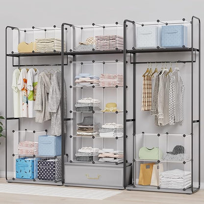 HOMIDEC Closet Organizers and Storage, 16 Cube Storage Organizer, Closet Organizer Bookshelf Cubes Shelves for Clothes, Bedroom, Kids Room, Bathroom, Wardrobe, Garment Racks, Transparent - Image 4