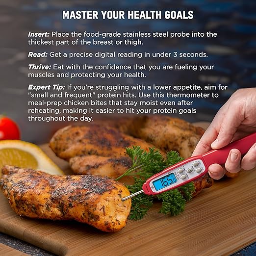Taylor Digital Instant Read Meat Thermometer for GLP-1 High Protein Meal Prep – Waterproof Kitchen Probe for Chicken, Steak, Lean Cuts, Grill, BBQ – Fast Temperature Check, Blue Backlight Display, Red - Image 4