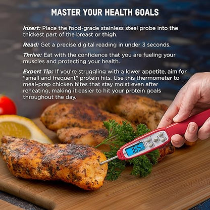 Taylor Digital Instant Read Meat Thermometer for GLP-1 High Protein Meal Prep – Waterproof Kitchen Probe for Chicken, Steak, Lean Cuts, Grill, BBQ – Fast Temperature Check, Blue Backlight Display, Red - Image 4