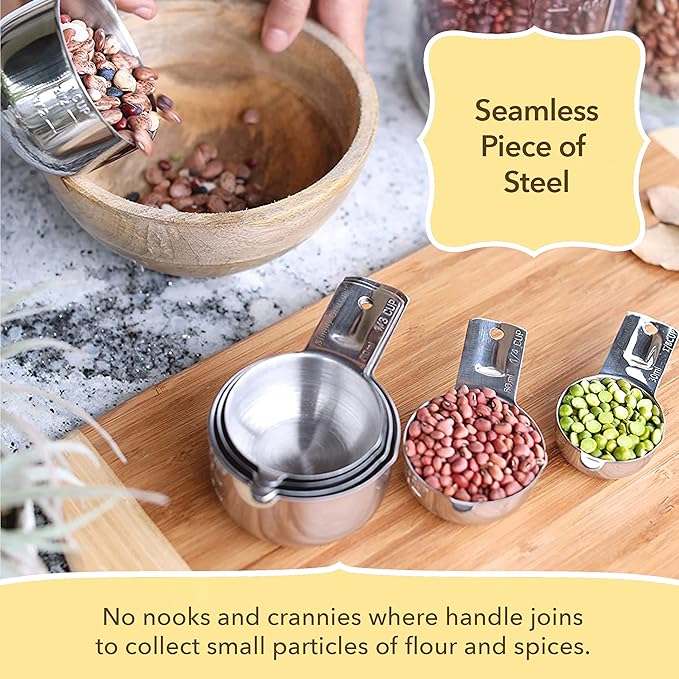 Simply Gourmet Measuring Cups Set of 7, Stackable, 304 Premium Stainless Steel, Kitchen Gadgets for Measure Liquid and Dry Ingredients, Cooking & Baking - Image 3