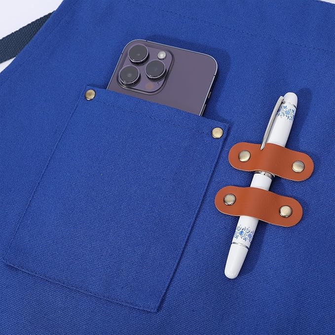 AFUN Chef Aprons for Women Men with Oversized Pockets, 12-Ounce Cotton Canvas Cross Back Water Repellent Apron (Royal Blue) - Image 6
